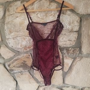 Haute Monde Burgundy Polka Dot Lace Lingerie